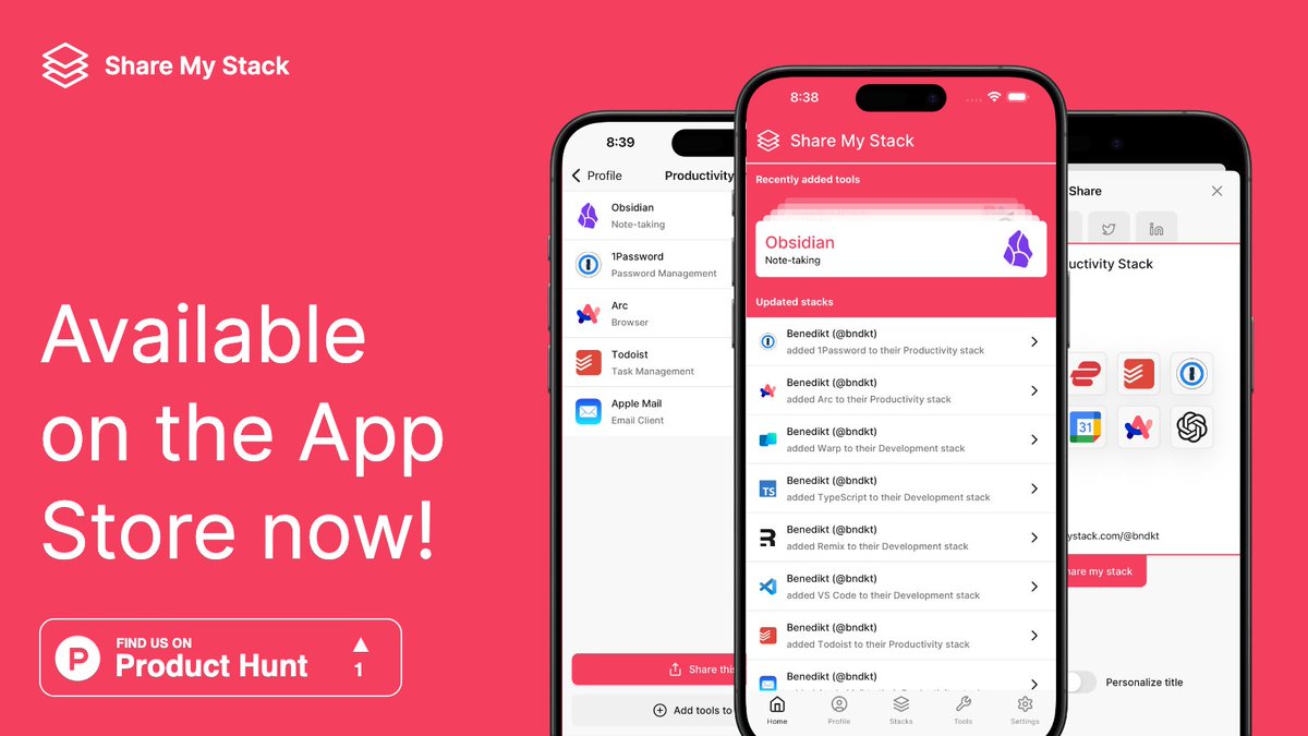Share My Stack just went live in the App Store and on Product Hunt! I've built this as a side project over the last four months and am really excited to finally put it out there! Curate your personal productivity stack or favorite development stack and share it with the world!