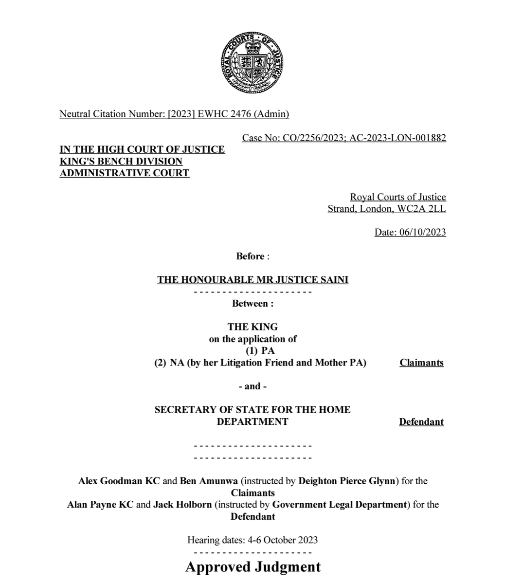 Great result on Friday in another strategic 'no recourse to public funds' (NRPF) litigation.

The SSHD conceded that barring our destitute client and her 1 year old baby from welfare benefits was unlawful &amp; the NRPF condition was lifted from the Claimant's leave to remain.

1/4
