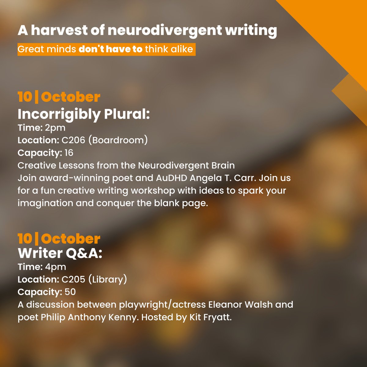 Different Expressions Literary Festival this Tues and Wed at DCU. All events are FREE! As Poetry Ireland's PiR, I'm giving a workshop 'Building Resilience' Wed at 3 p.m. Book your place for all events dcustudentlife.native.fm #neurodivergent #poetinresidence #writinglife