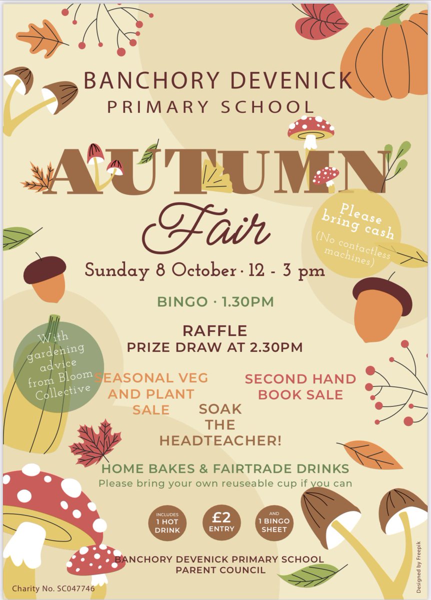 mab_mc's tweet photo. Banchory Devenick Primary’s Autumn Fair is on today and it’s indoors ☔️ from 12-3 today. 

Pop along for a hot drink, home bakes, play some bingo, maybe win a raffle prize. With second hand books, plants and produce as well as our hand made tote bags, there’s plenty!
@BanDevPS https://t.co/wKAQac3sw8