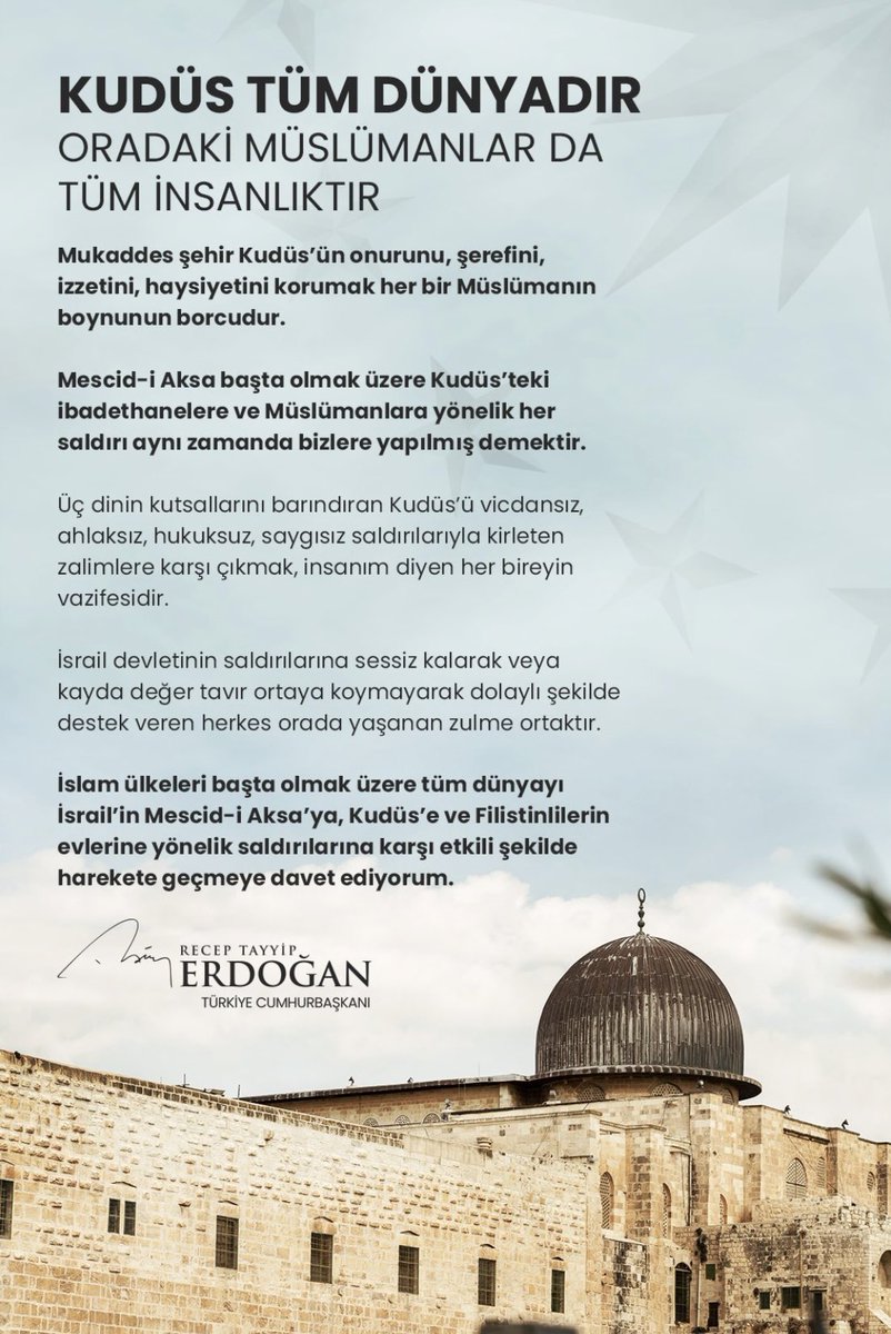 KUDÜS TÜM DÜNYADIR!!!
RECEP TAYYİP ERDOĞAN
REİS
#terroristisrael
#AksaTufani 
#FreePalestine 
#ordumuzonurumuzdur