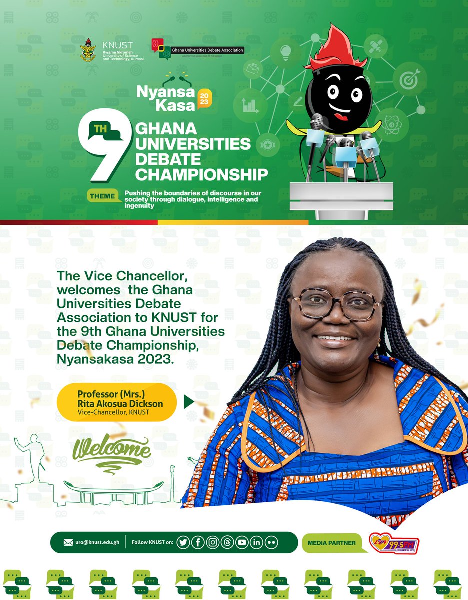 📍📍 DEBATE COMPETITION 23 IN KNUST 📍📍

Professor (Mrs.) Rita Akosua Dickson, Vice Chancellor of KNUST, welcomes and receives all the Ghana Universities Debate Association to the 9th Maiden Edition of GUDC 2023 in KNUST ♥️

You are welcome to KNUST ✅

#KNUSTNotice|#GUDCInKNUST