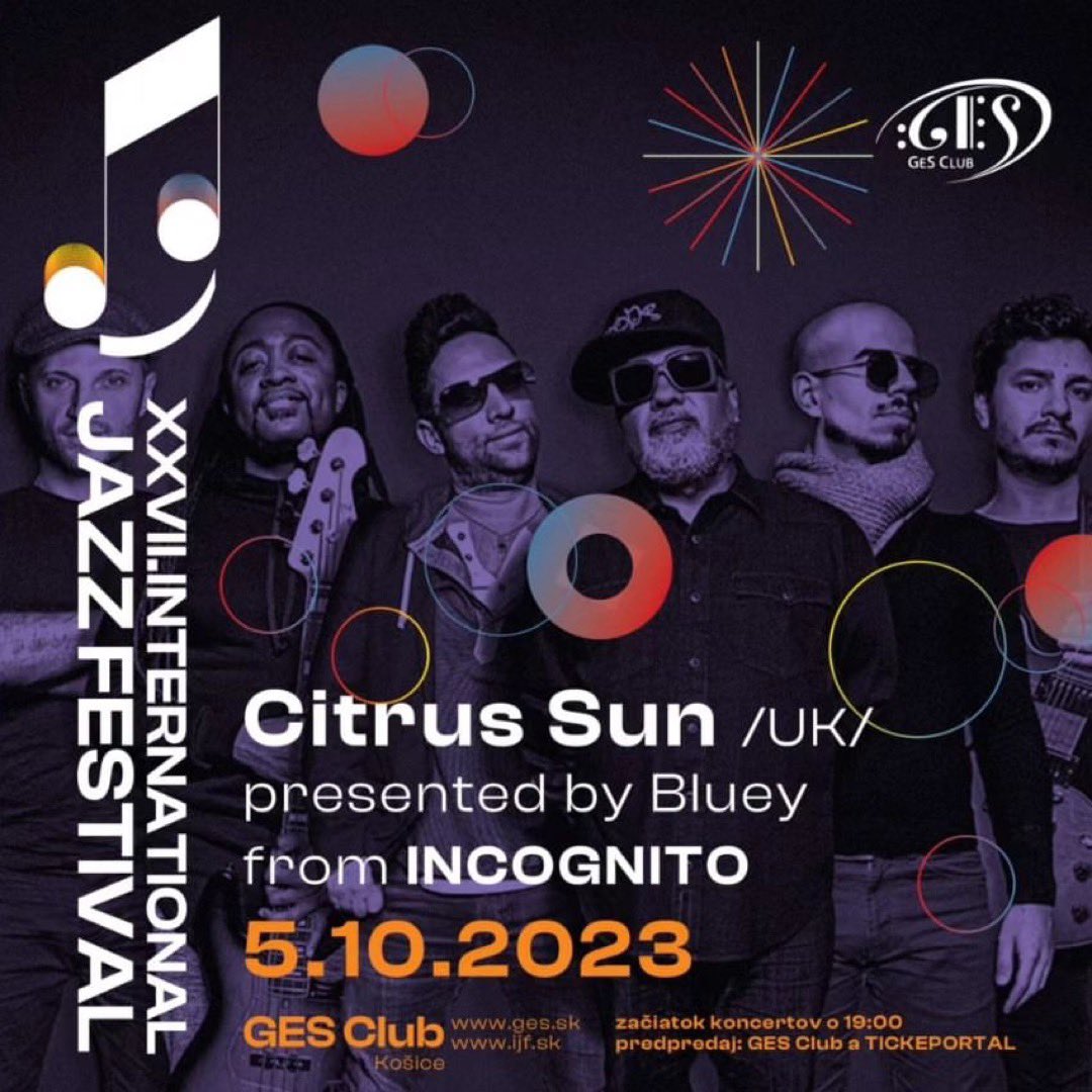 CitrusSun's tweet photo. Thank u GeS Club for having @CitrusSun at #internationaljazzfestival #kosice &amp; amazing cakes 😋 
Very 1st stage for Lorenzo &amp; @MauroLaconi1 w/us🔥
Next ‘Bluey presents Citrus Sun’ are #mallorcasmoothjazzfestival @boisdaleCW &amp; @Bluenotemilano in November 😊
Where will you join us? https://t.co/mFgLRx0goV