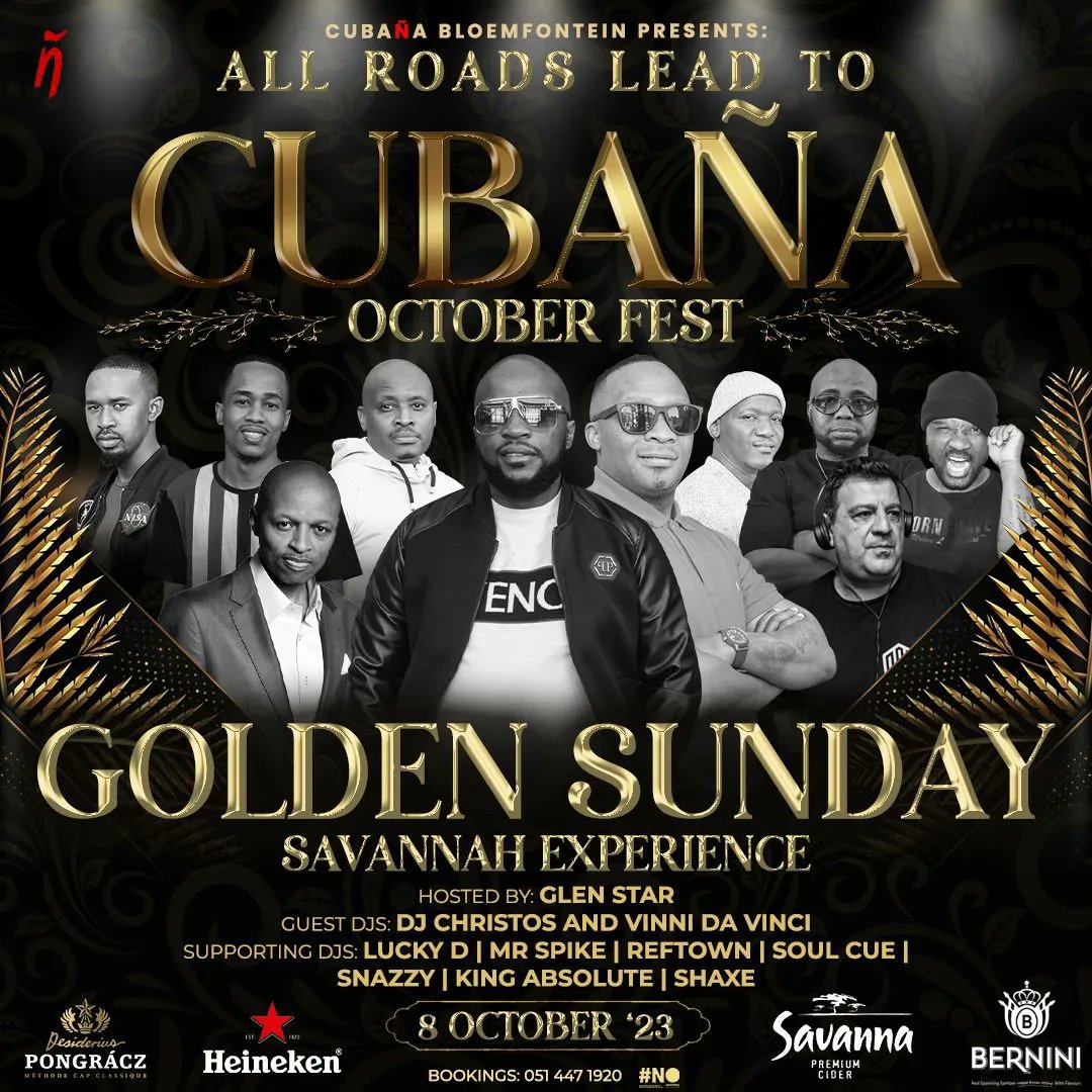 MrSpikeSA's tweet photo. Golden Sunday Unlocked 🔓 

@Cubana_BFN 

Come see &amp; be seen 👀 https://t.co/PJzHUtTnP8