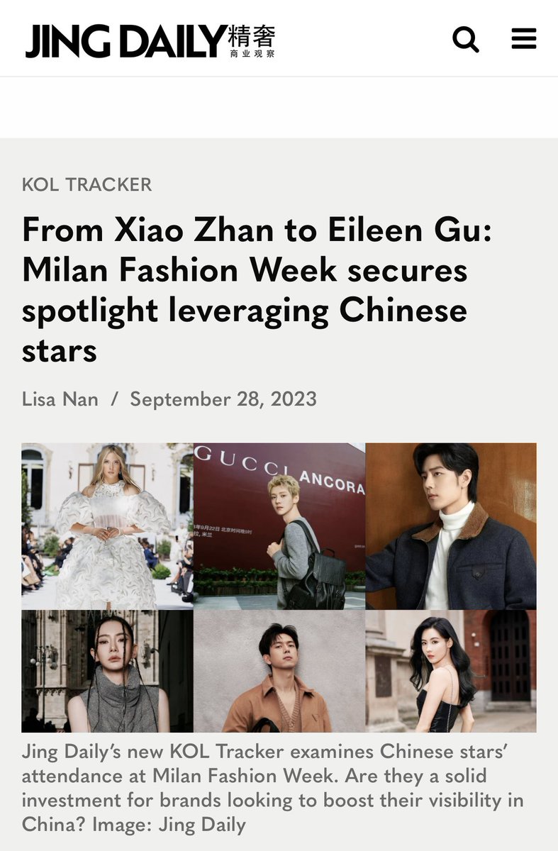 From Xiao Zhan to Eileen Gu: Milan Fashion Week secures spotlight  leveraging Chinese stars