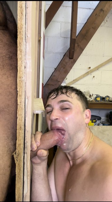 Horny builder Andy uses the building site Glory Hole to release a load. Horny @777richharring sniffs