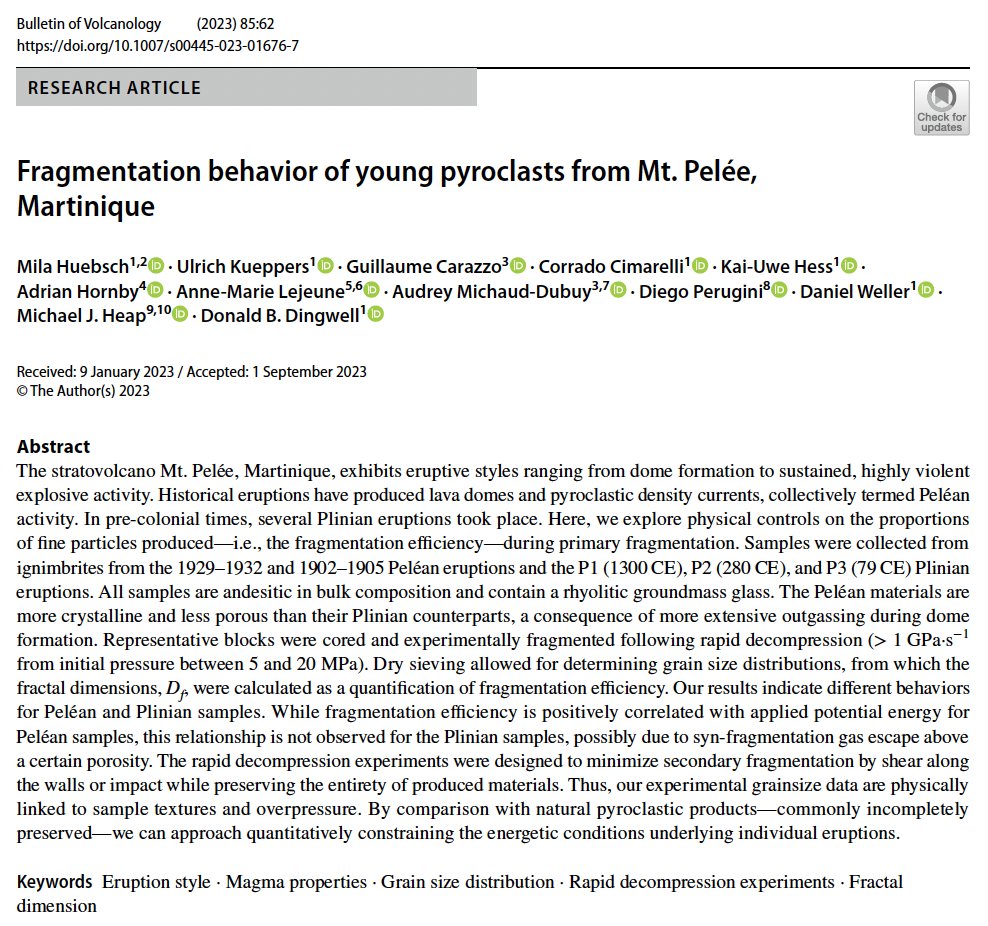 LMU Volcanology (@lmu_volc) on Twitter photo New paper alert: "Fragmentation behavior of young pyroclasts from Mt. Pelée, Martinique", led by our former MSc student Mila <a href="/HuebschVolc/">Mila Huebsch</a>.
Open access! New paper alert: "Fragmentation behavior of young pyroclasts from Mt. Pelée, Martinique", led by our former MSc student Mila <a href="/HuebschVolc/">Mila Huebsch</a>.
Open access!