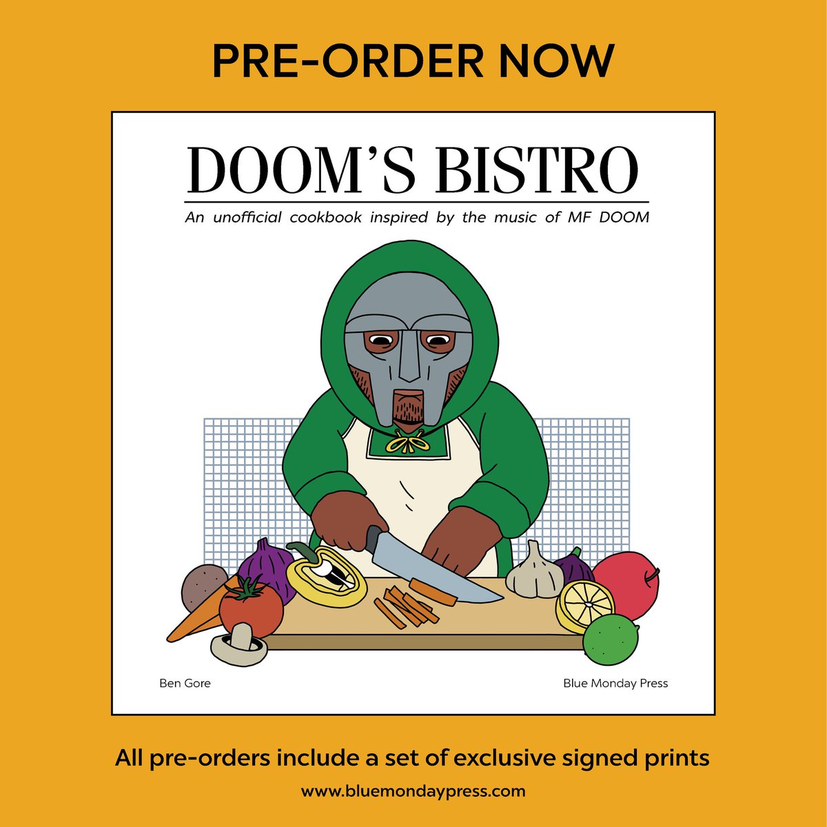 bengore's tweet photo. I'm very excited to announce the release of DOOM’S BISTRO, an unofficial cookbook inspired by the music of MF DOOM. https://t.co/9J2cK8eLcO