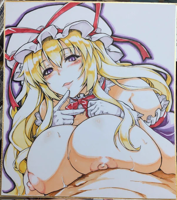 東方紅楼夢用の色紙完成〜!レミリアと紫にも加筆しました当日はオークション形式で出品します落札者にはサインと希望があれば宛名を入れます『さ-08あかぎれ堂』です。宜しくお願いします! 