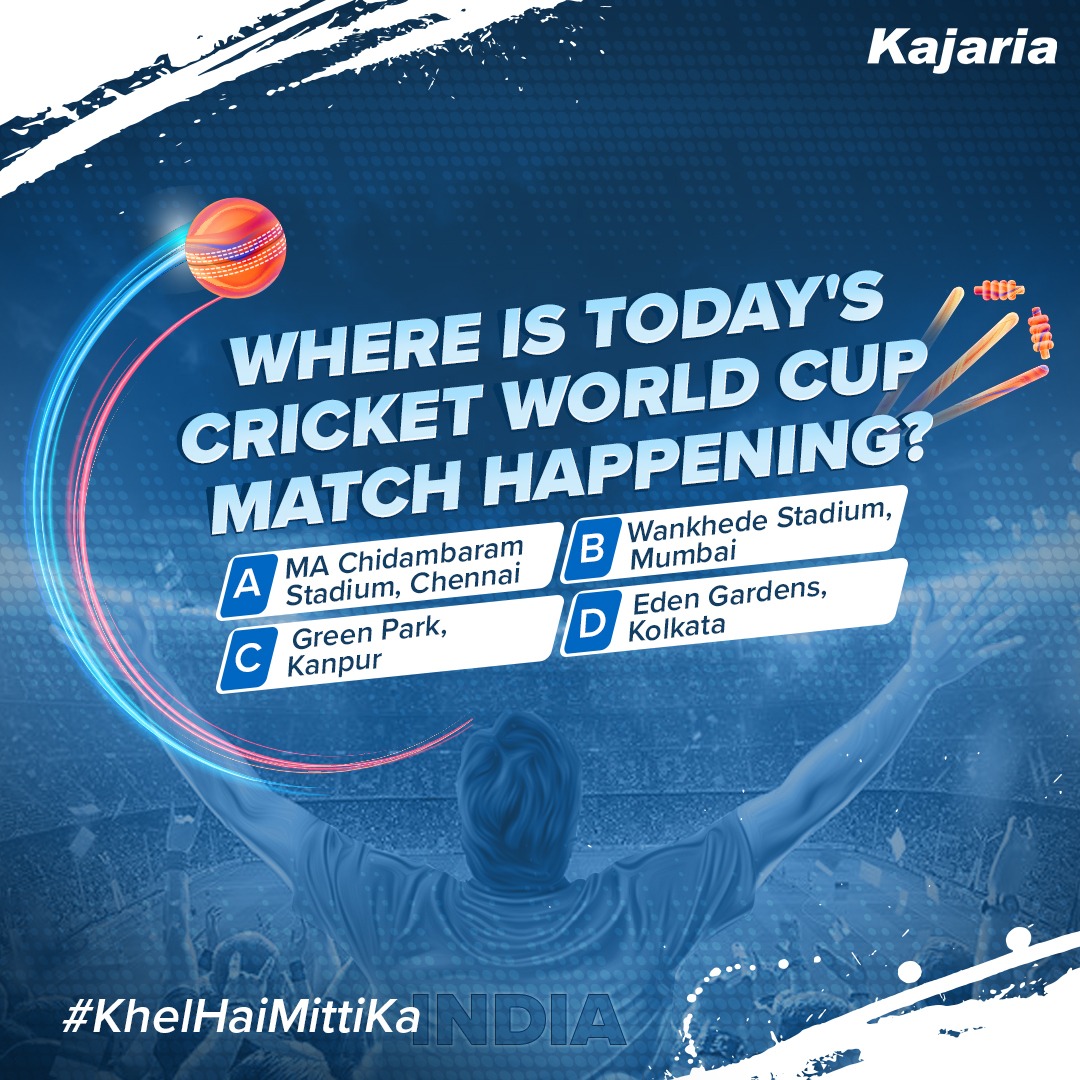 It’s India vs Australia today! The gates are open. The stands are exploding with ‘India… India…’ chants. Time is now to play the Kajaria Cricket Mania contest and win big!

#khelhaimittika #DeshKiMitti #WorldCup2023 #Kajaria #Cricket #MenInBlue