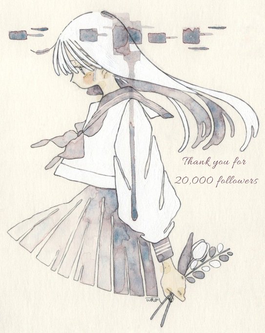 Thank you for 20,000 followers 変動あるかもですが、フォロワー2万人ありがとうございます! これからも描き続けていきますのでよろしくお願いします わたしの描く子たちを見つけてくれてありがとう!