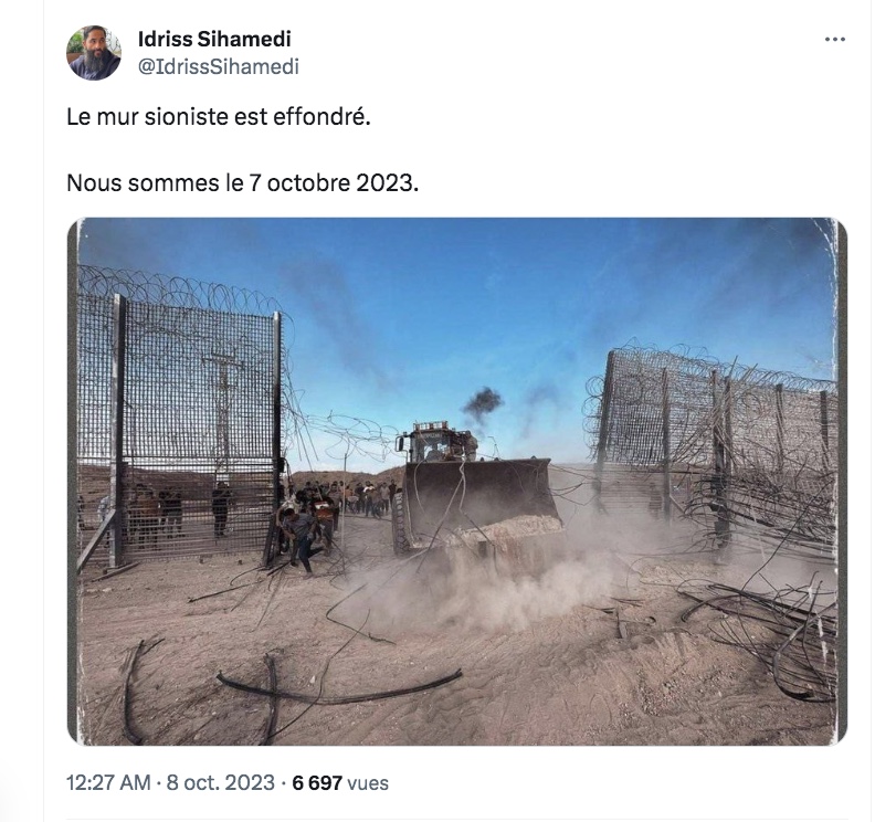 denisedetralala's tweet photo. De son côté #IdrissSihamedi, directeur de communication du #SafwaCenter dirigé par le Cheik #Dedew (membre de l'#UISM), a appelé les musulmans à faire des invocations pour les Palestiniens et considère que l’opération terroriste Déluge d’Al-Aqsa est une "opération antiterroriste" https://t.co/DYXU3VFwoa