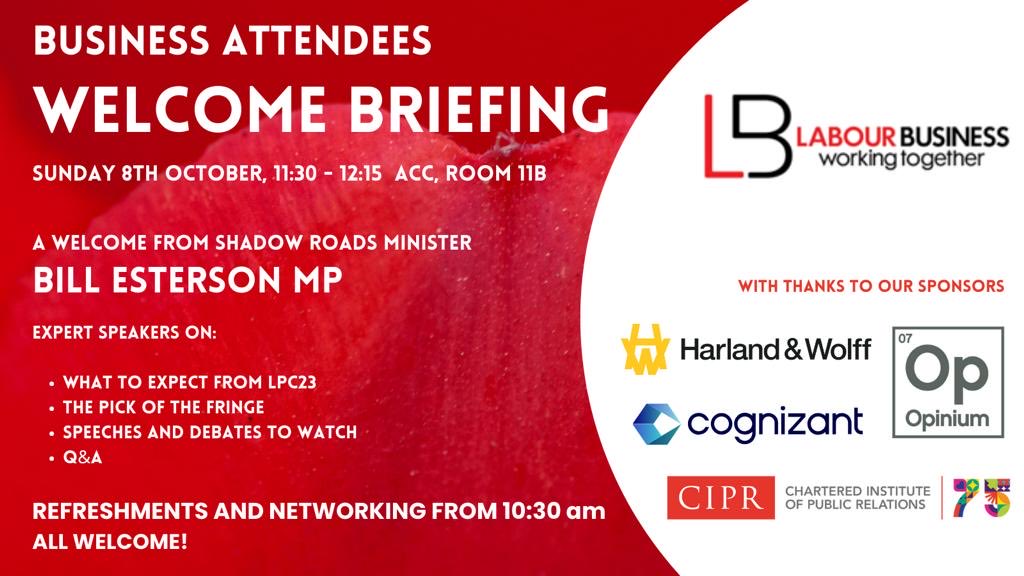 Join us for breakfast and a briefing from ⁦@Bill_Esterson⁩ MP on how attendees can make the most of Conference’s business events. Details here. #Lab23 #LabourConf23 #LabourBusiness #BreakfastBriefing.