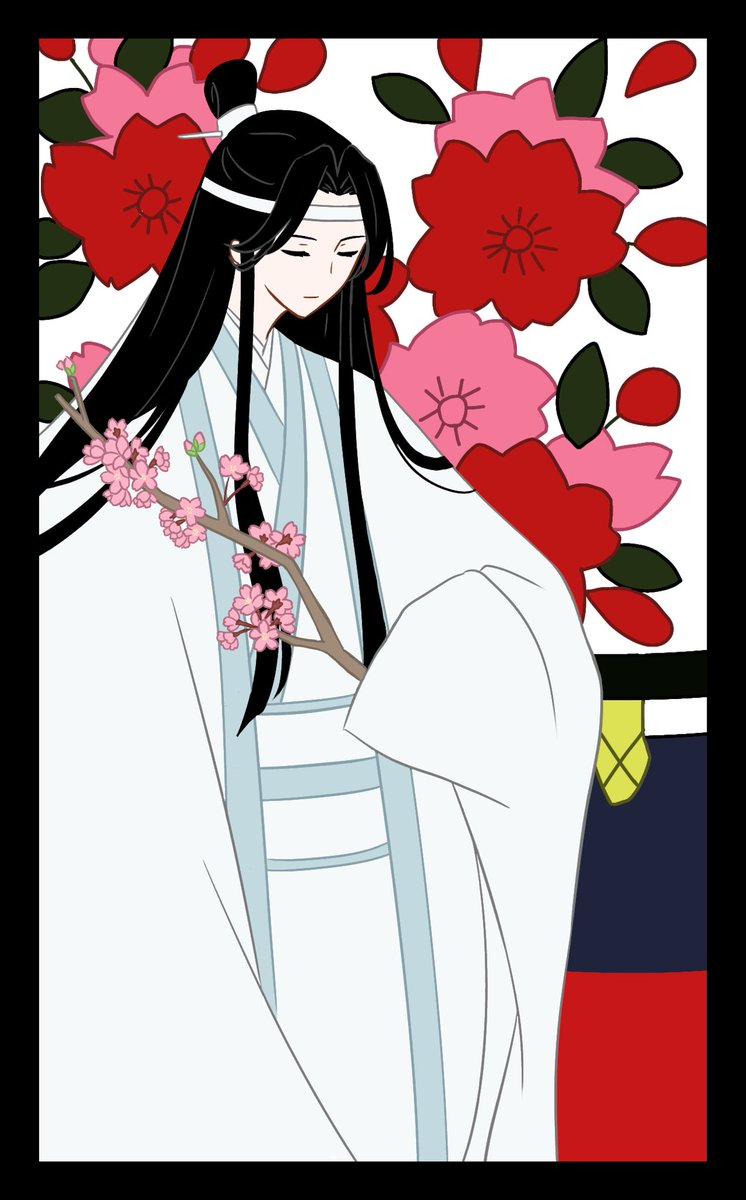 long hair solo black hair flower closed eyes headband long sleeves  illustration images