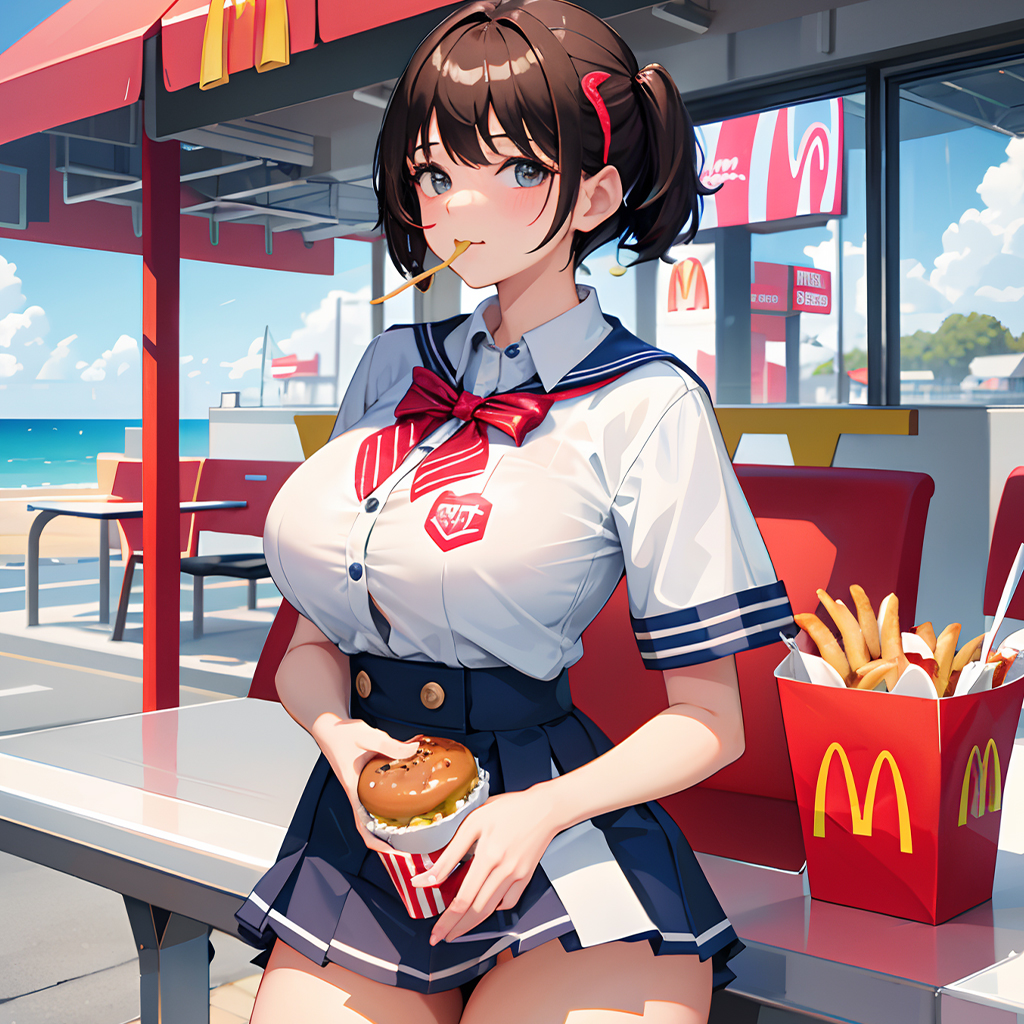 daihukunchu's tweet photo. ビーチでマックをかじるはち切れそうな女子高生
#AIイラスト #AIイラスト好きと繋がりたい #MeinaMix https://t.co/FkLWhLz1dw