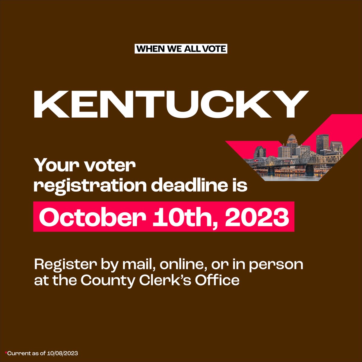 States across the country have voter registration deadlines coming up! If you live in Mississippi, Georgia, Texas, Kentucky, Florida, or Ohio, take 3 minutes to check your registration status right now at weall.vote/check!