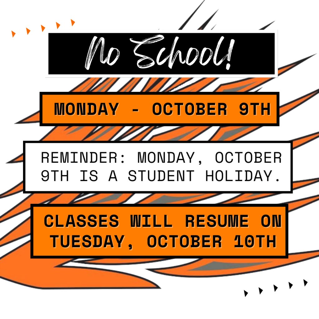 Reminder: Monday, October 9th is a student holiday! Classes will resume on Tuesday, October 10th! #PorcupineFamily