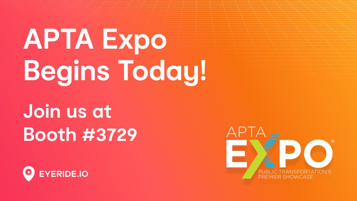 APTA Expo 2023 is finally here! 🚀

Visit Booth #3729 to see how EYERIDE.IO transforms fleet management with innovative solutions.

#APTAExpo2023 #APTA2023 #FutureOfTransit #FleetManagement #FleetInnovation #EyerideExcellence