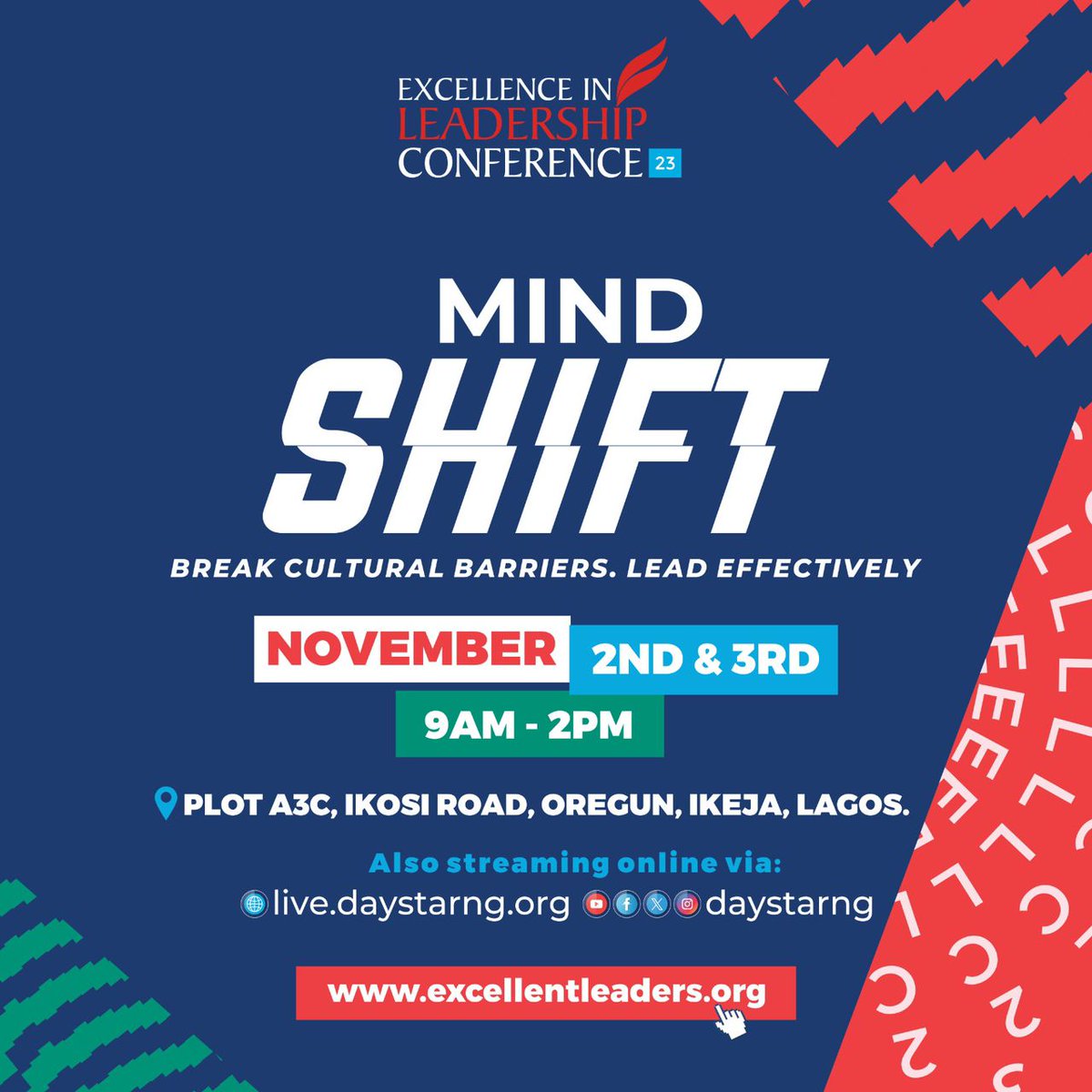 yomitheprof's tweet photo. @DaystarNG presents 
#ELC2023 - the Excellence in Leadership Conference.
This event promises to elevate your leadership, guarantee a #Mindshift, transform thinking &amp; set us up for peak performance.
Please attend either in person or online.
#Excellenceinleadershipconference2023 https://t.co/1DplKoUaCn
