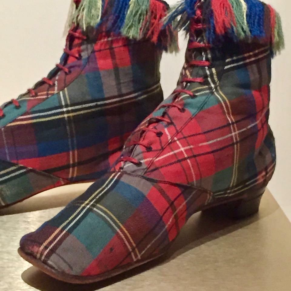#Sassy! A fall archive fav from my visit to the @batashoemuseum several years ago. Chirpy tartan front lacing ankle boots with a bit of sassy fringe, c.1855-65. Great seeing them in person. From splendid 'Fashion Victims' exhibit (now closed)