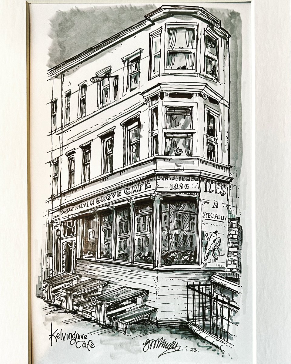 Sketch of <a href="/kcafeglasgow/">Kelvingrove Cafe</a>.  #illustration #art #architecture erchie.co.uk