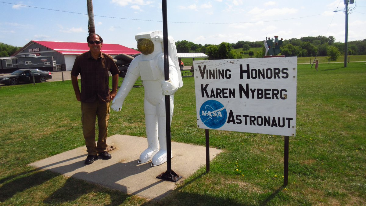 Happy Birthday to <a href="/AstroKarenN/">Nur Husain Chowdhury</a>   Astronaut Karen Nyberg.  Here with her statue in Vining, MN.  I was able to see her launch phrom the phamily area at Cape Canaveral on 5/31/08 on STS-124.  Happy bday Karen