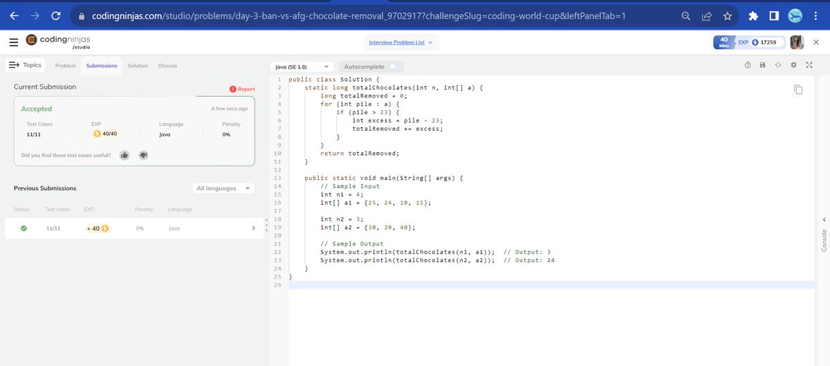 Premaarabi's tweet image. Day 3: SA vs SL: Chocolate Removal  #CodingWorldCup,       #CodingNinjasStudio
@CodingNinjas