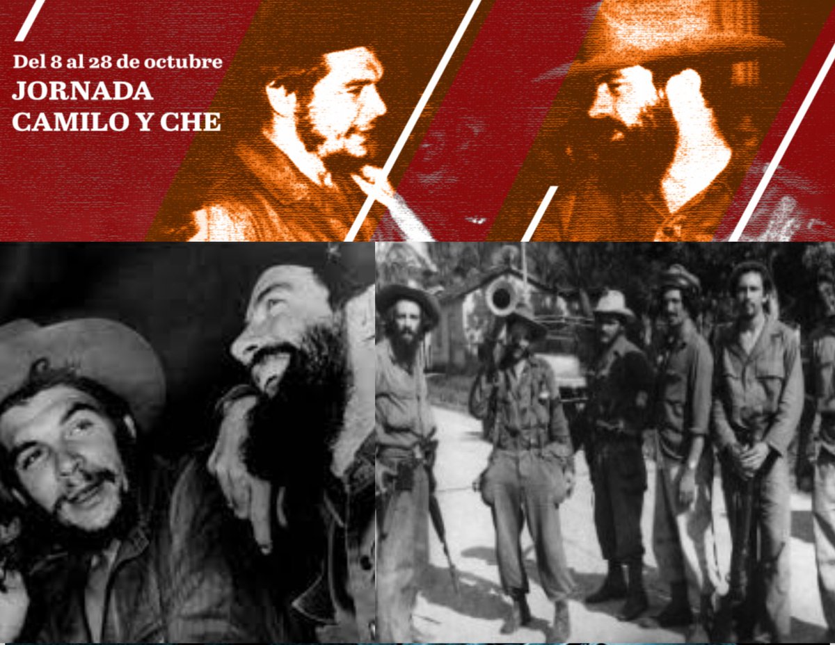 Cuba rinde homenaje a dos grandes héroes de la Revolución,con la jornada ideológica Camilo-Che; del 8 de octubre,f echa en que fue asesinado Ernesto Guevara de la Serna,en Bolivia, hasta el 28,día de la partida física de Camilo Cienfuegos Gorriarán. #CubaViveEnSuHistoria