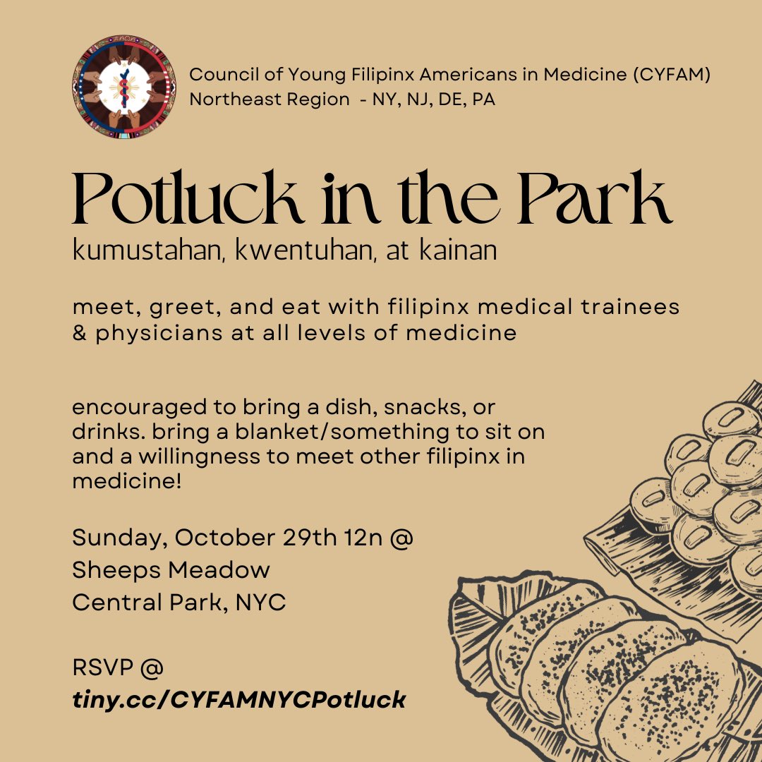 In celebration of FAHM 🇵🇭 , CYFAM NE is hosting a meet and greet in Central Park 🌳 It will be 12noon in Sheep’s Meadow in Central Park and more specific location information will be distributed day of! (rain or shine) RSVP at tiny.cc/CYFAMNYCPotluck