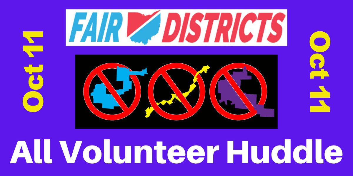 OhFairDistricts's tweet photo. Please join us for the Fair Districts Volunteer Huddle on October 11 at 6 pm.
We will discuss the @CitizenMapsOH Amendment plus take a deep dive into Dave's Redistricting tool with Trevor Martin, @CommonCauseOhio and @cmarozzi1, @acluohio 
RSVP here:
https://t.co/b0H1kMiNIv https://t.co/sk5A3wWcP0