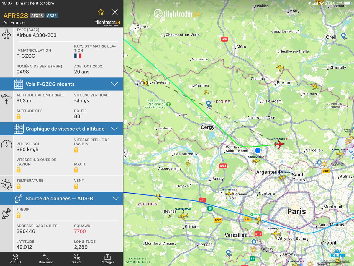 elpitch's tweet photo. Retour en Squawk 7700 du vol #AF328 CDG - Ottawa il y a quelques secondes. https://t.co/I7SRx2feSa
