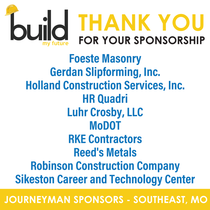 A big thank you to our amazing Journeyman Sponsors! Your unwavering support is what makes Build My Future Southeast Missouri a reality. Together, let's make a difference!

#BuildMyFuture #BMF #BMF2023 #CareersInConstruction