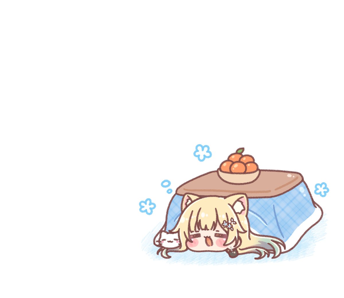 1girl kotatsu animal ears table fruit blonde hair food  illustration images