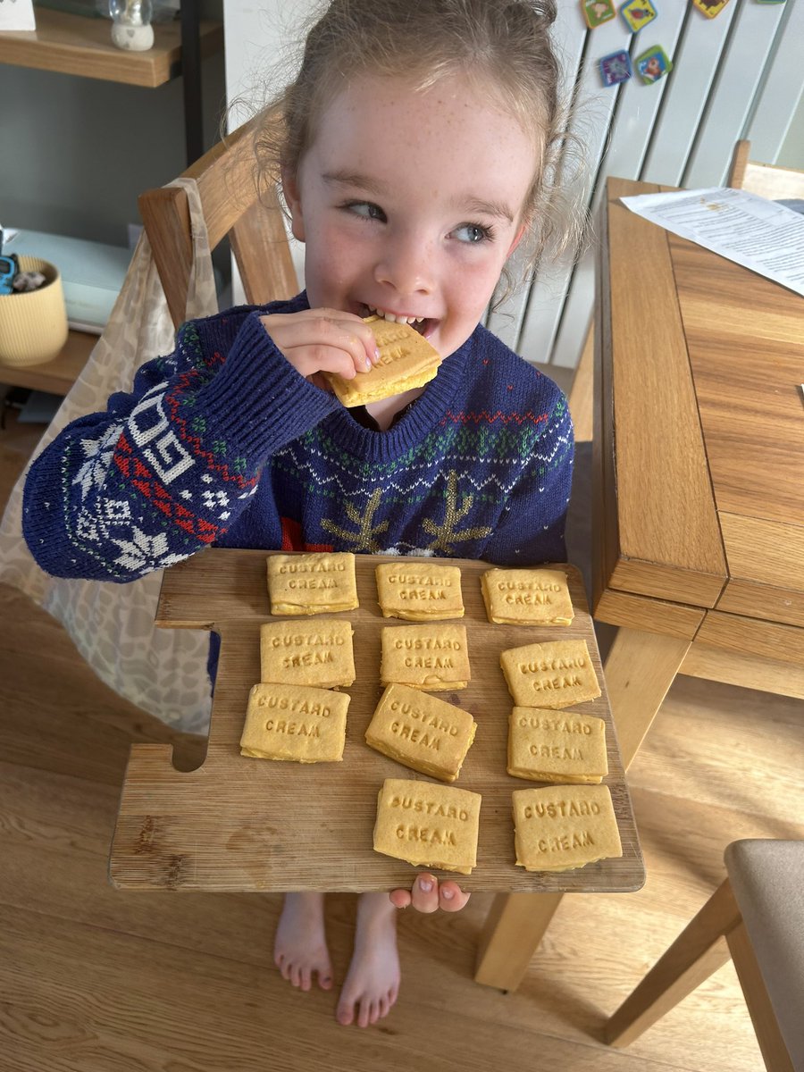 Our attempt at custard creams for #gbbotwitterbakealong #biscuitweek. Great fun but for 27p I’ll buy the next batch from Aldi! Freya did great once again!