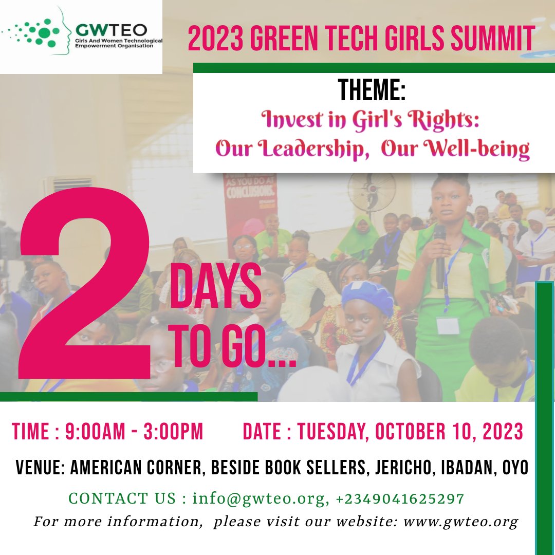 Girls have the power to change the world! 

Join us at the Green Tech Girls Summit as we celebrate their leadership, well-being, and commitment to a sustainable future. 

Together, we can make a positive impact. 🌎💚

 #GirlsCan #SustainableLeaders #GirlChildDay