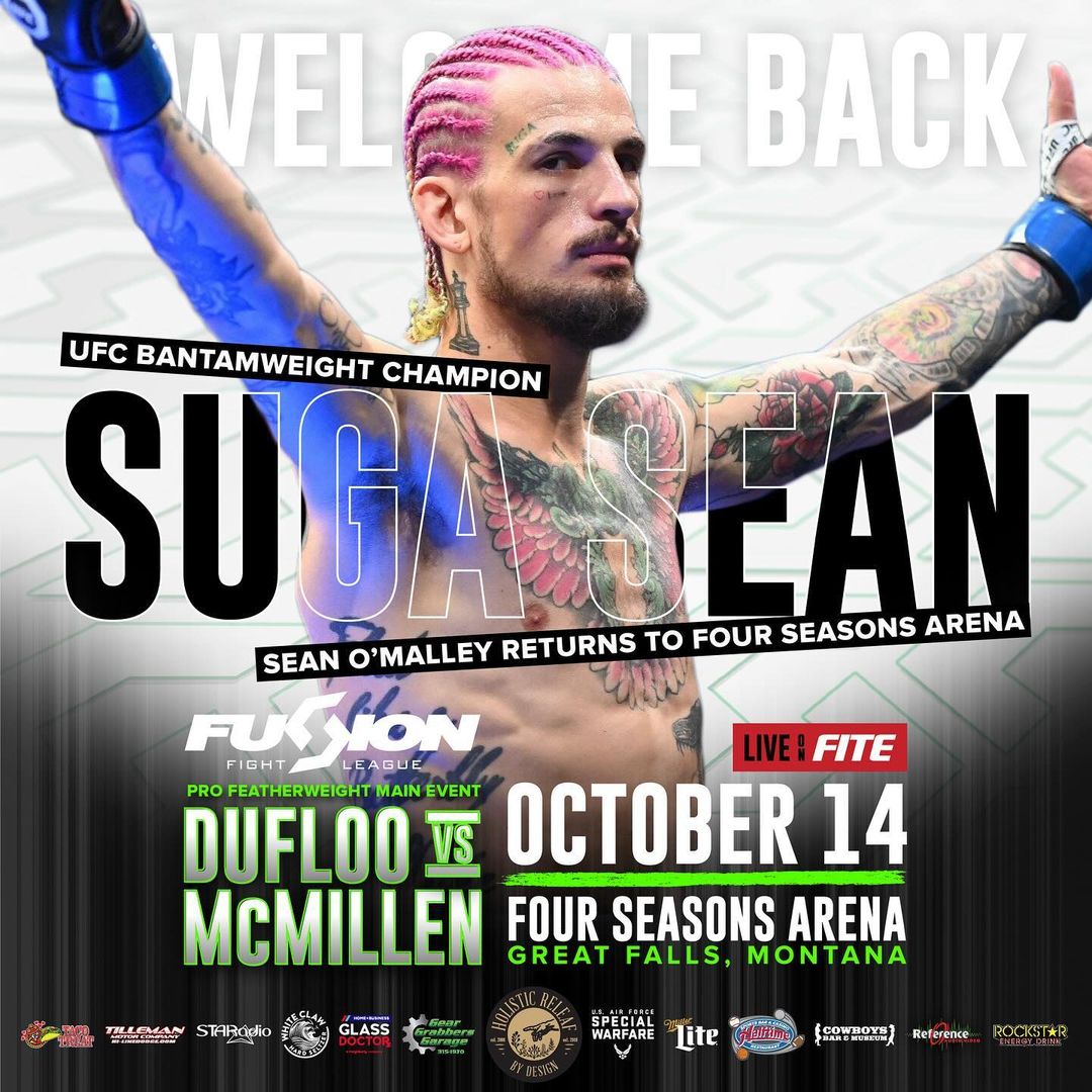 2⃣ undefeated featherweights clash in Great Falls, Montana when Tommy McMillen & Arthur Dufloo meet in the @fflmma #McMillenDufloo main event. 👀 UFC 135lb champ, @SugaSeanMMA will be cornering some of the best up and comers LIVE on #FITEplus | Oct 14 | bit.ly/FFLMcMillenDuf…