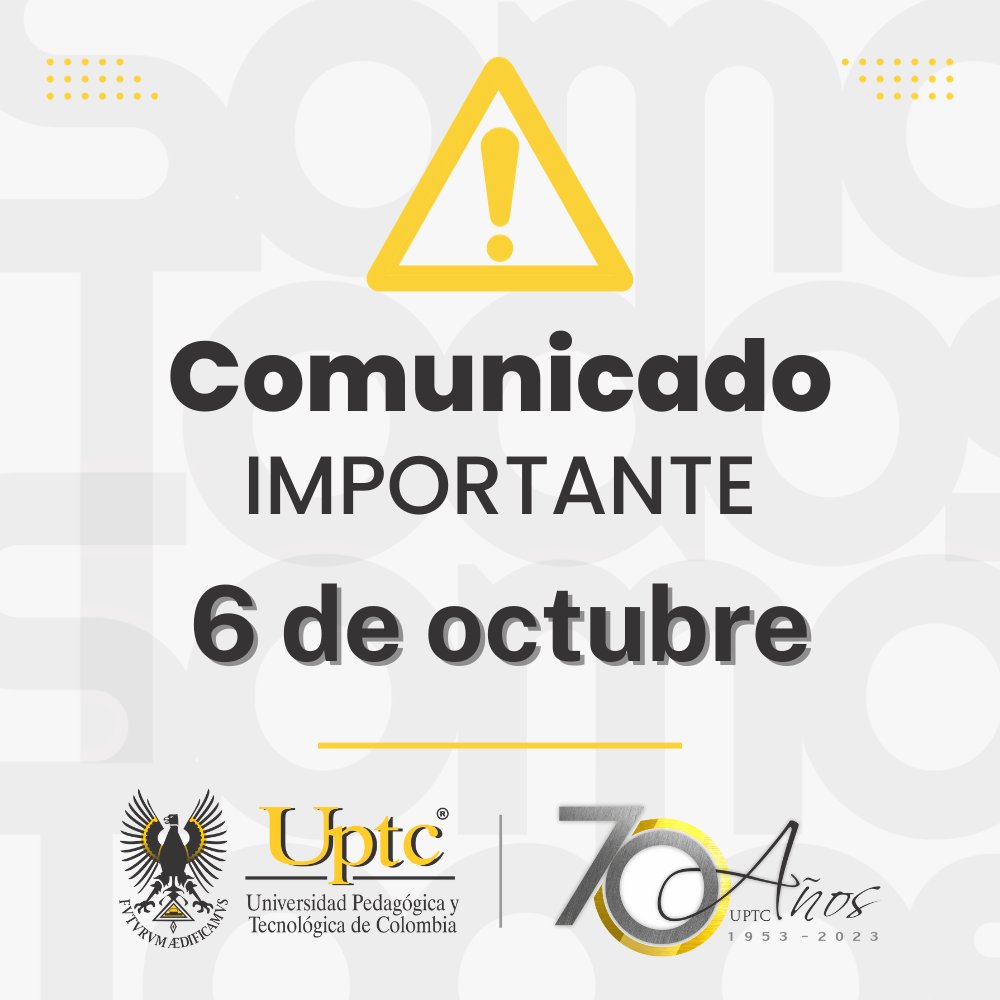 ⚠ #ATENCIÓN ⚠
Teniendo en cuenta que los días 9 y 10 de octubre de 2023, se conmemoran los #70Años, comedidamente solicitamos a la comunidad #upetecista, su apoyo para mantener limpias las diferentes zonas de la Sede Central y libres de ventas en las zonas.

🧵👇