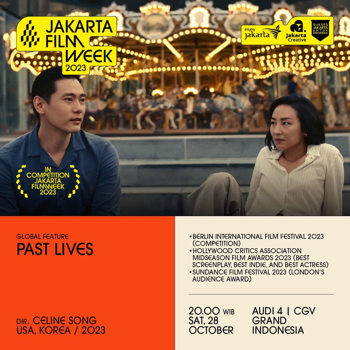 jakartafilmweek's tweet photo. GLOBAL FEATURE

PAST LIVES/ Celine Song/ USA, Korea/ 2023

Nora dan Hae Sung, dua sahabat baik sejak kecil, harus berpisah karena keluarga Nora pergi dari Korea Selatan. Dua puluh tahun kemudian, mereka berdua kembali bertemu di New York dengan banyak skenario "seandainya." https://t.co/VMvUzzFoHN