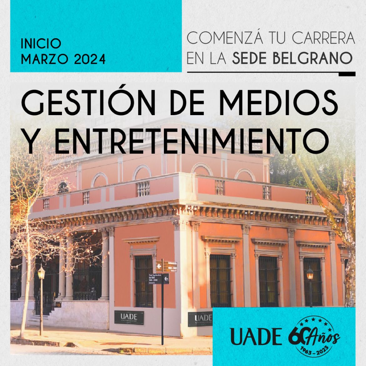Lic. en Gestión de Medios y Entretenimientos también disponible en UADE Belgrano. Marzo 2024.

Inscribite aquí bit.ly/45QTCAx

hashtag#UADEBelgrano