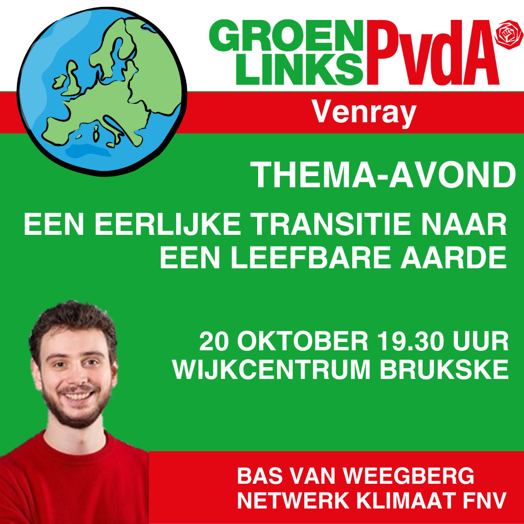 GLVenray's tweet photo. Thema-avond GroenLinks/PvdA Venray 👇🏽🍀🌹 https://t.co/u2MSmN9Aak