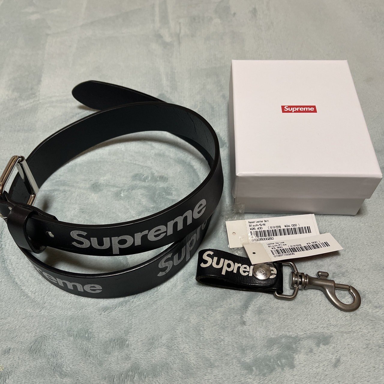 Supreme Repeat Leather Belt Black