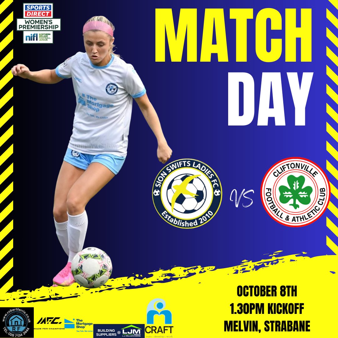 🅼🅰🆃🅲🅷 🅳🅰🆈!!!! This afternoon we take on Cliftonville Football Club Ladies!! As both sides will be looking for the 3 points it's sure to be an entertaining one🔵🟡 🎟️ 𝑨𝑫𝑴𝑰𝑺𝑺𝑰𝑶𝑵 🎟️ Adults = £3 U16s = Free #SportsDirectWomensPrem #cmonyuswifts 💙💛