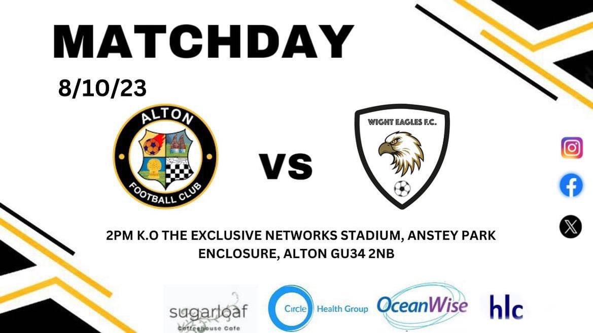 AltonLFC's tweet photo. MATCHDAY⚽️⚽️

📆 Sunday 8th October 2023
🆚 Wight Eagles Ladies
⚽️ Hampshire County Women’s Football League 3
🕦 2PM KO 
🏟 Alton FC 
📍 GU34 2NB

Thank you to all our sponsors #hlc @oceanwise_eu #sugarloafcoffeehouse @CircleHealth 

#altonhampshire #altonfc #womensfootball https://t.co/LWZR9vs40r