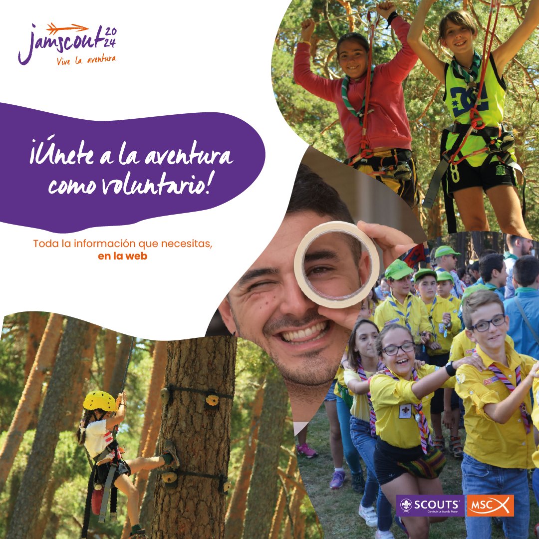 scouts_msc's tweet photo. ¡Únete a la aventura del Jamscout como voluntario! 🌟Forma parte del equipo de voluntariado. 🏕️ ¿Quieres saber cómo? Entra en https://t.co/eSk0K5msOi e inscríbete ✍. ¿Te animas? https://t.co/9yBPWwUYlI