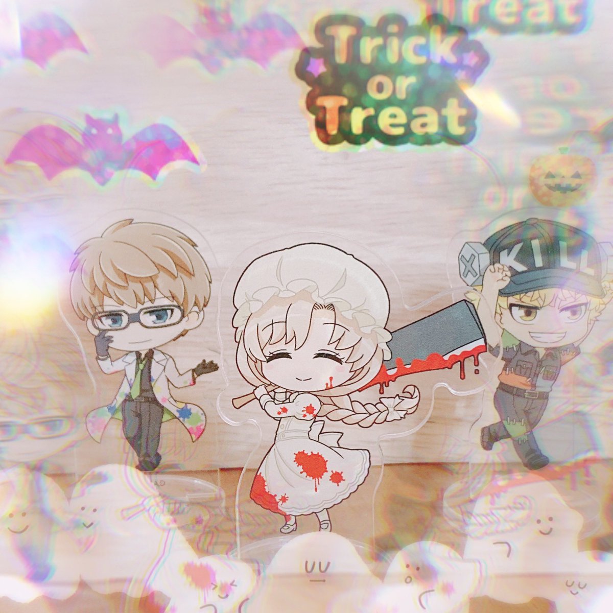 seven_CTL's tweet photo. 10月なのでハロウィンアクスタを飾る🎃マクロファージさんだけ通常運転で好き💕 https://t.co/SF79Y0nUvF