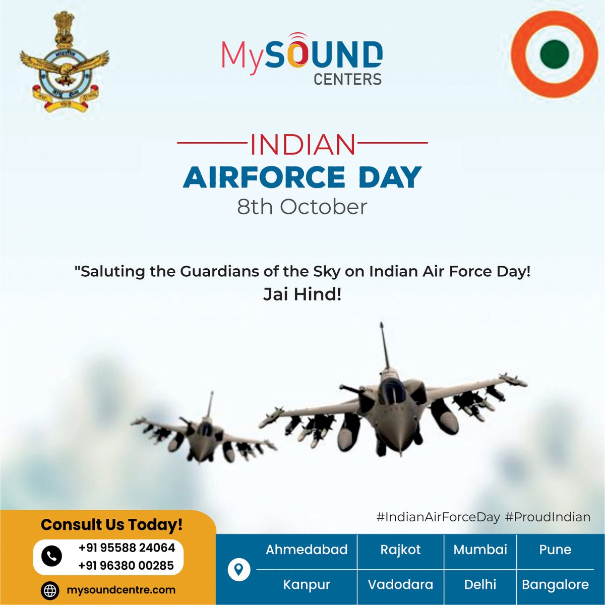 mysoundcenters's tweet photo. Saluting the Guardians of the Sky on Indian Air Force Day! Your bravery, dedication, and unwavering commitment to our nation inspire us all. Thank you for keeping our skies safe and our spirits high. Jai Hind! 🙏

#IndianAirForceDay #GuardiansOfTheSky #ProudIndian #mysoundcenters https://t.co/vTOjj6c0Ub