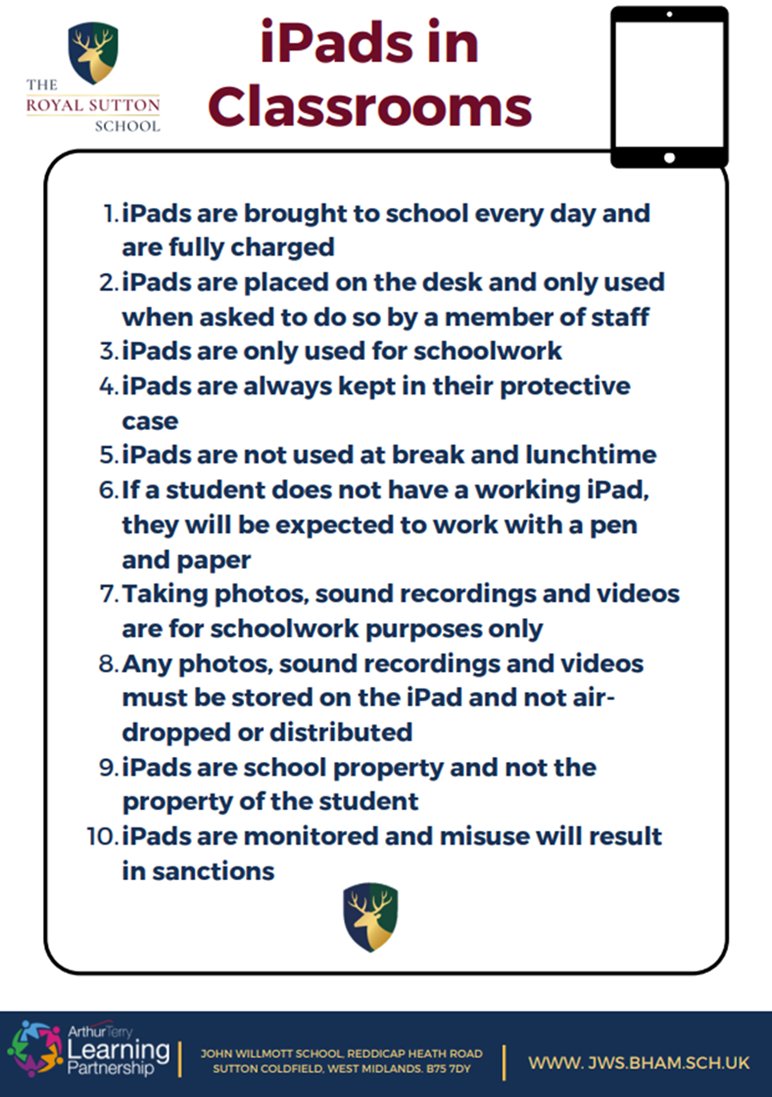 TRSSchool's tweet photo. All students now have their iPad. Here is a summary of the expectations of use:
#iPads #potentialintoreality #technology #learningfutures https://t.co/qD1oKjCOIR