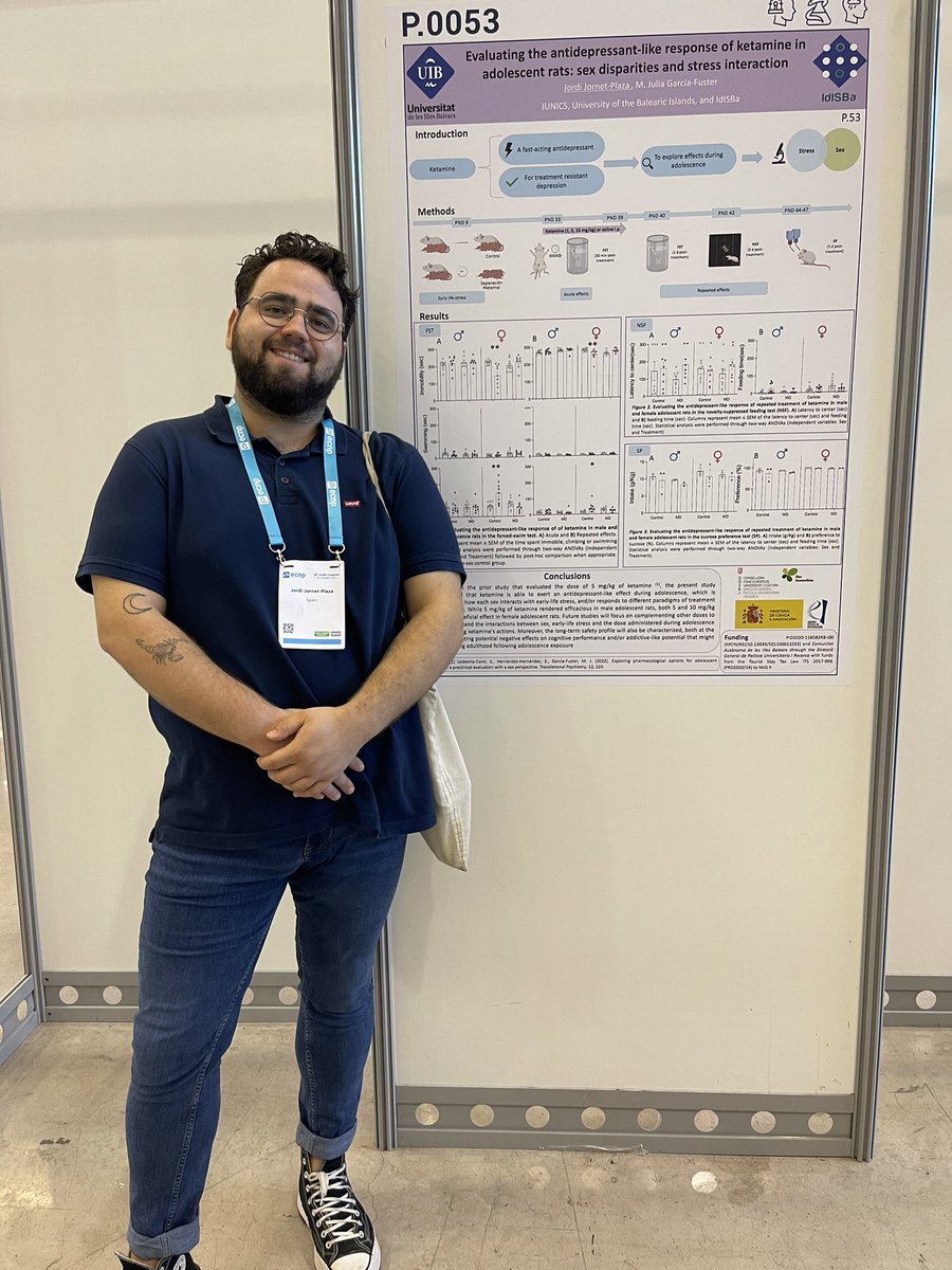 Jordi Jornet-Plaza (@jordijorneet) on Twitter photo Happy to share and discuss our work about antidepressant-like effect of ketamine in adolescent rats 🧠🐁 at #ECNP2023 <a href="/IUNICS_UIB/">IUNICS-Research Institute of Health Sciences</a> <a href="/idisbaib/">IdISBa</a> <a href="/UIBuniversitat/">Universitat de les Illes Balears - UIB</a> Happy to share and discuss our work about antidepressant-like effect of ketamine in adolescent rats 🧠🐁 at #ECNP2023 <a href="/IUNICS_UIB/">IUNICS-Research Institute of Health Sciences</a> <a href="/idisbaib/">IdISBa</a> <a href="/UIBuniversitat/">Universitat de les Illes Balears - UIB</a>