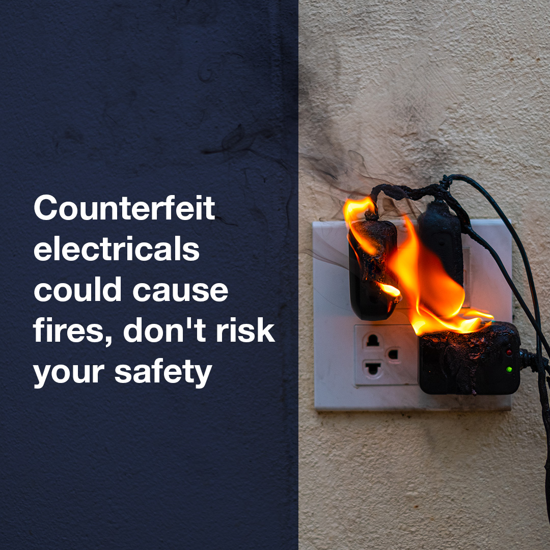 Although it might look like a bargain, fake electricals aren't worth it.
Counterfeit products could cause electrical faults leading to a risk of fire or last only for a few uses before breaking.
If the price is too good to be true, don't risk it.