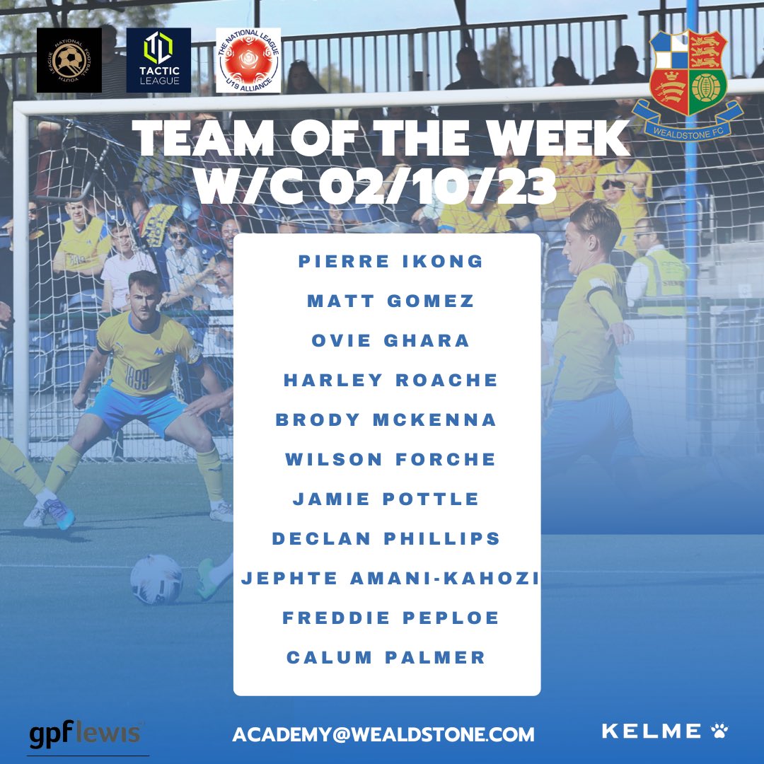 WealdstoneFCA's tweet photo. β½οΈ | π π π π π π π
Hereβs how our Academy #TOTW looks this week.
#playlearntrain
#wealdstonefcacademy https://t.co/pumDltsqXZ